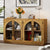 Large 4-Door Storage Buffet Cabinet with Glass Doors and Adjustable Shelves In Natural Wood