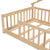 Twin House-Shaped Toddler Floor Bed with Guardrails and Fence in Natural Tones