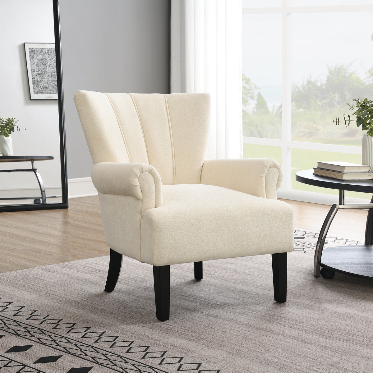 Modern Accent Living Room Chair In Beige With Channel Back