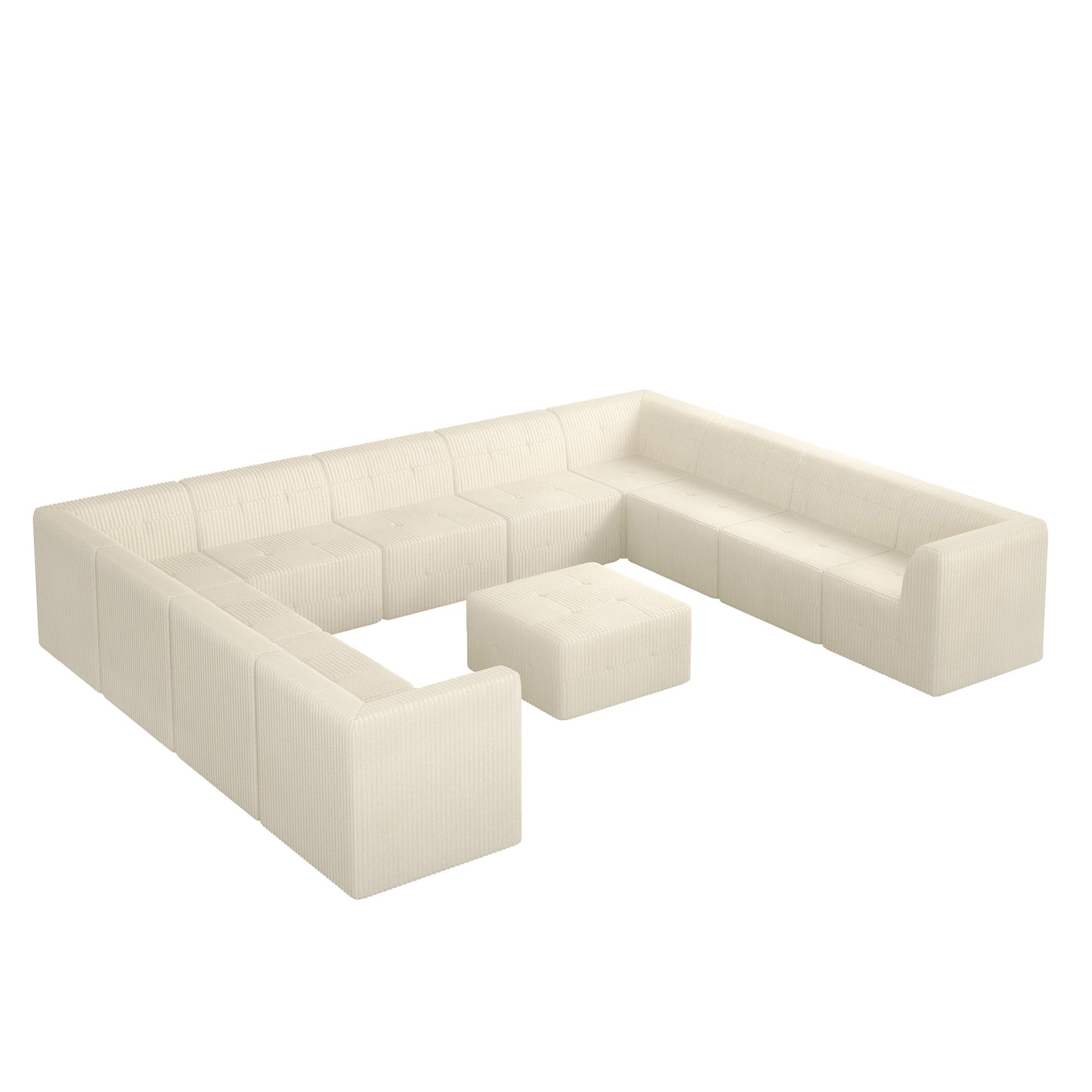 U Shape Modular Sectional Sofa with Plush Terrycloth Fabric and Versatile Design for Comfortable Living Spaces In Beige