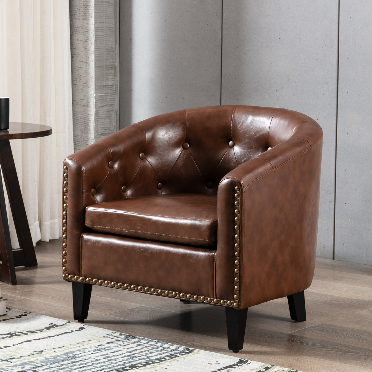 Dark Brown Faux Chesterfield-Inspired Chair