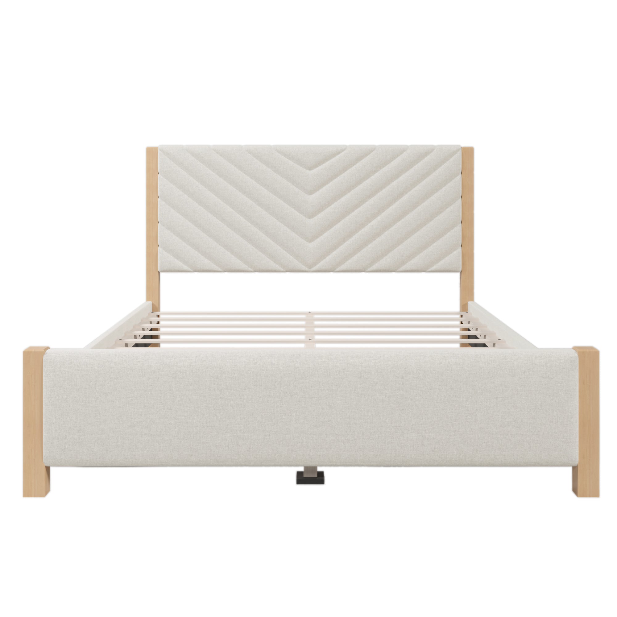 Queen Mid-Century Modern Tufted Headboard and Solid Wood Leg Bed Frame