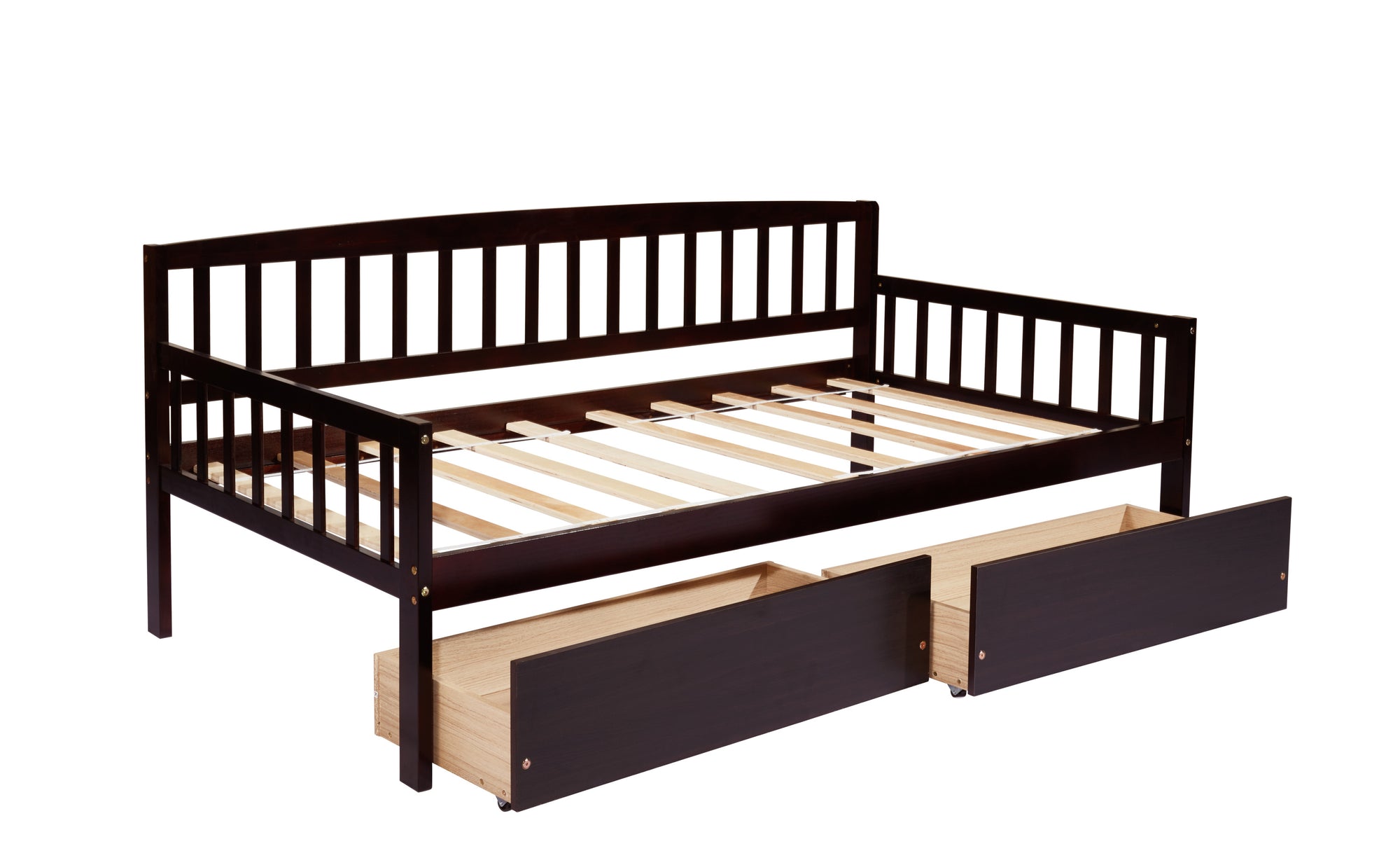 Espresso Tones Twin-Size Pine Wood Daybed with Storage Drawers