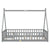 Gray Twin Tent-Shaped Toddler Floor Bed with Guardrails, Slats, and Door