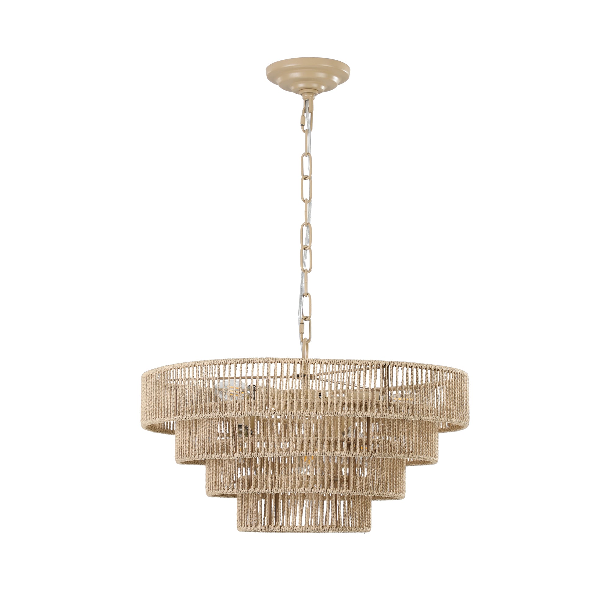 Bohemian Woven Rattan Farmhouse Chandelier with Adjustable Chain