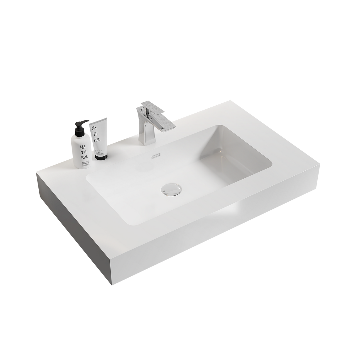 Integrated Solid Surface Basin Without Drain In Glossy White