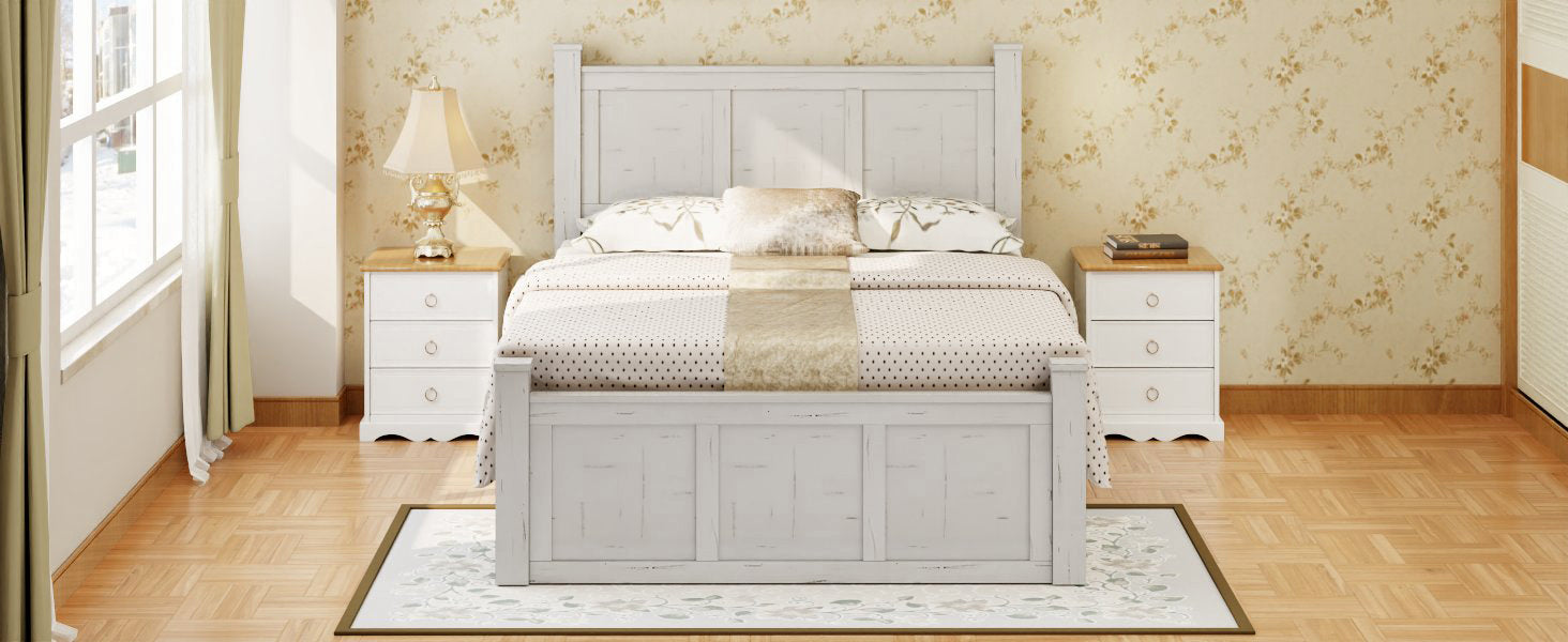 Ancient White King Size Farmhouse Bed with Storage Drawers