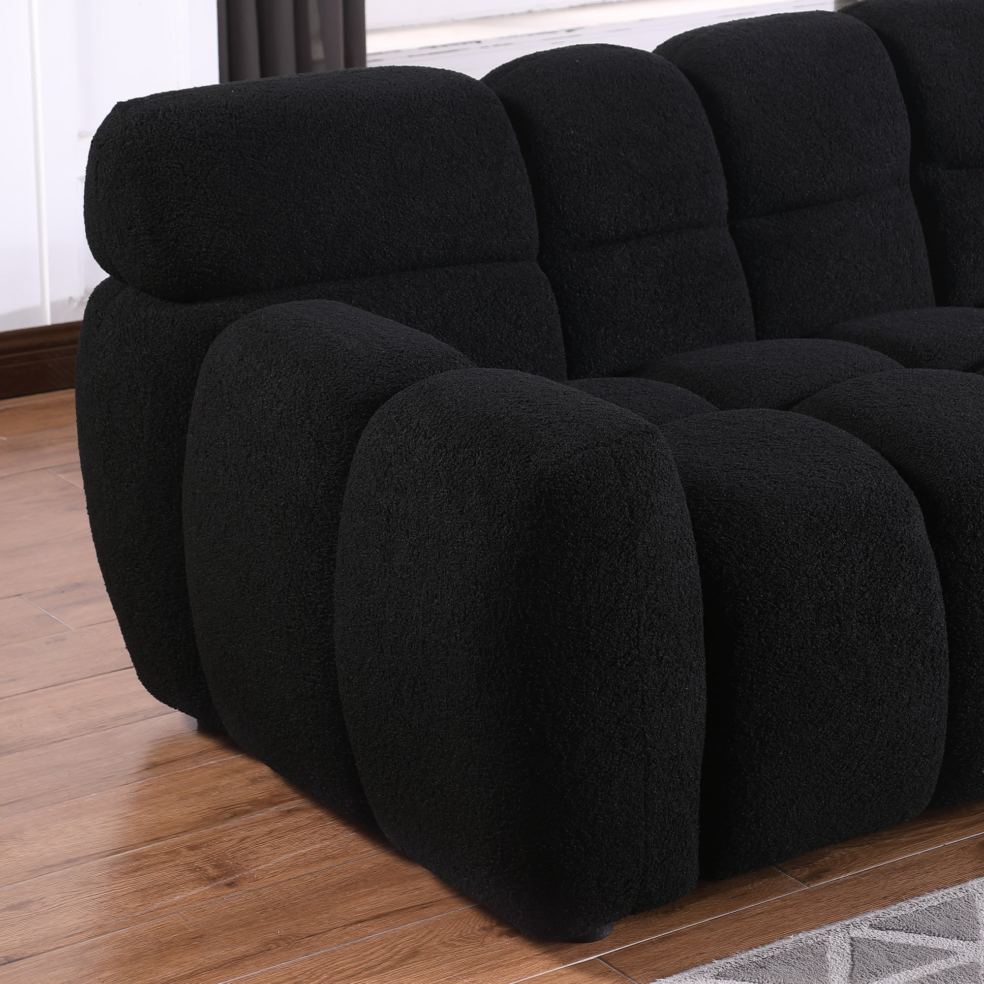 Black Boucle 3-Seater Marshmallow Sofa with Rolled Arms and Plush Foam Cushions