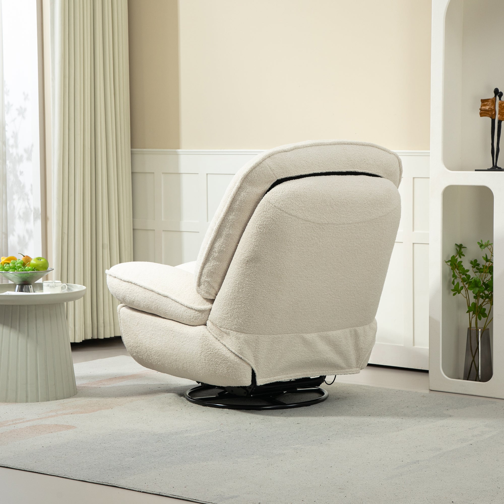 Beige Chenille Upholstered Swivel Recliner Accent Chair