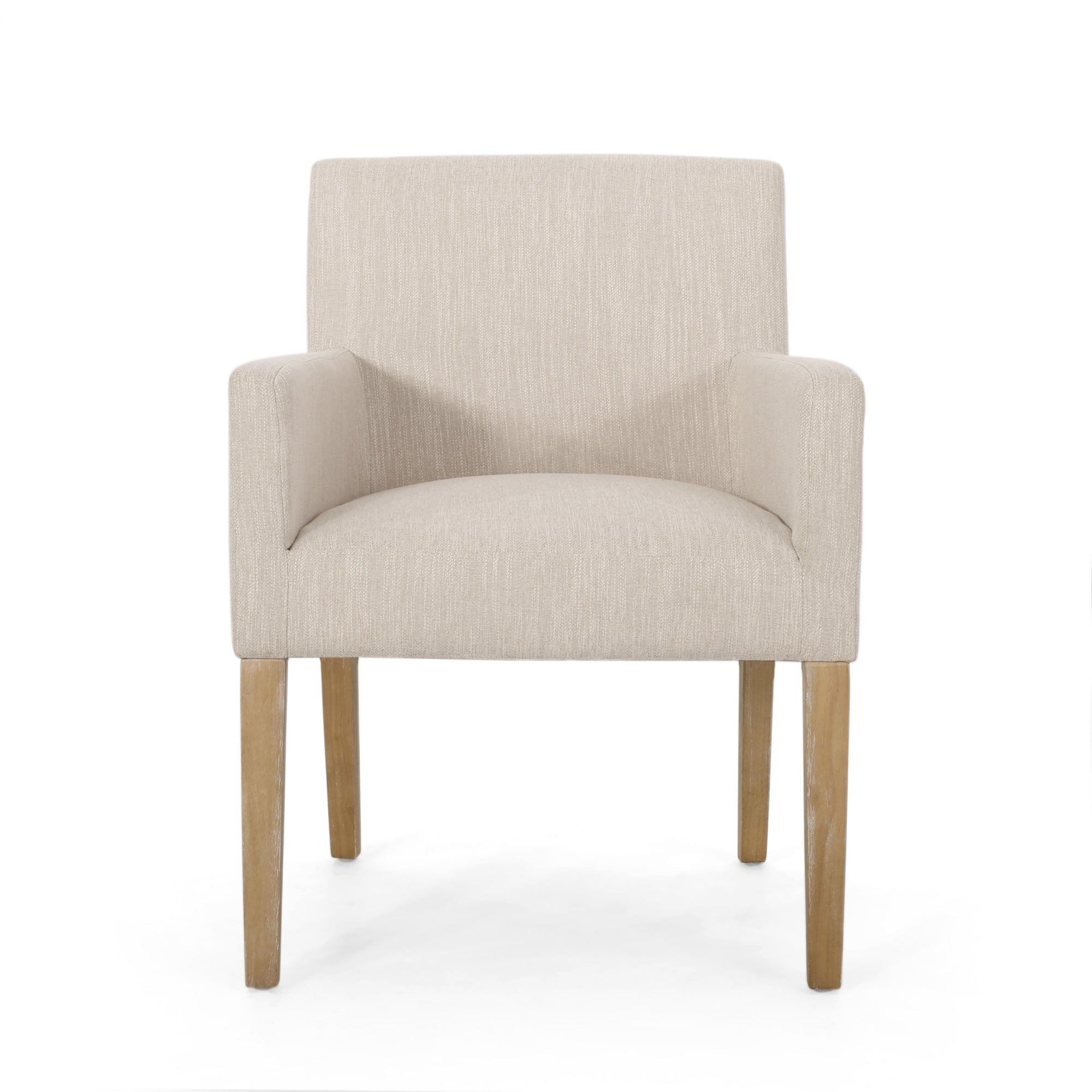 Beige Brown Fabric Armchair with Rubberwood Legs