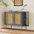 Elegant Curved Dining Cabinet with Woven Rattan Doors and Gold Trim In Dark Gray