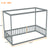 Gray Twin Size Canopy Frame Floor Bed with Fence and Guardrails