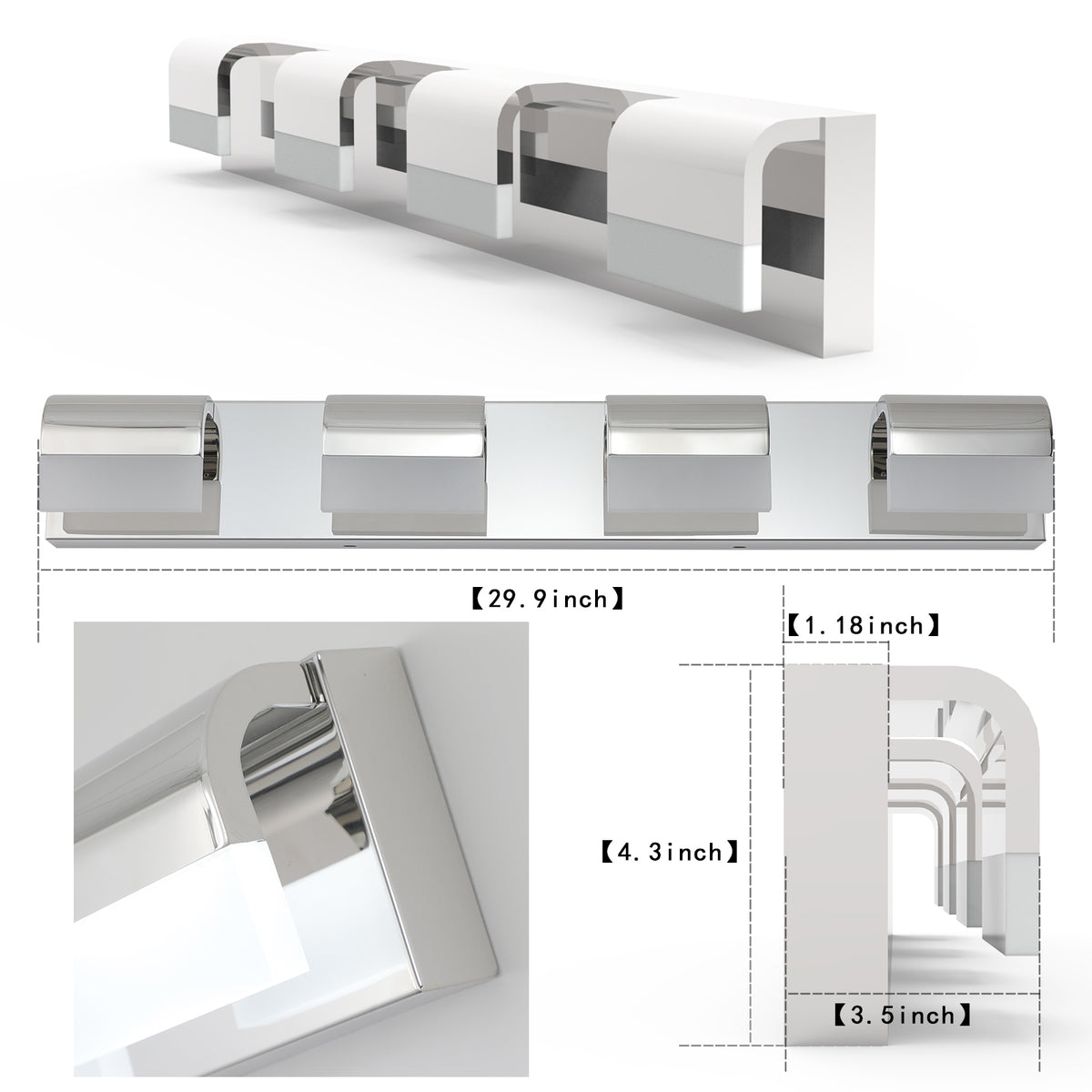 Chrome Modern 4-Light LED Bathroom Vanity Light Fixture