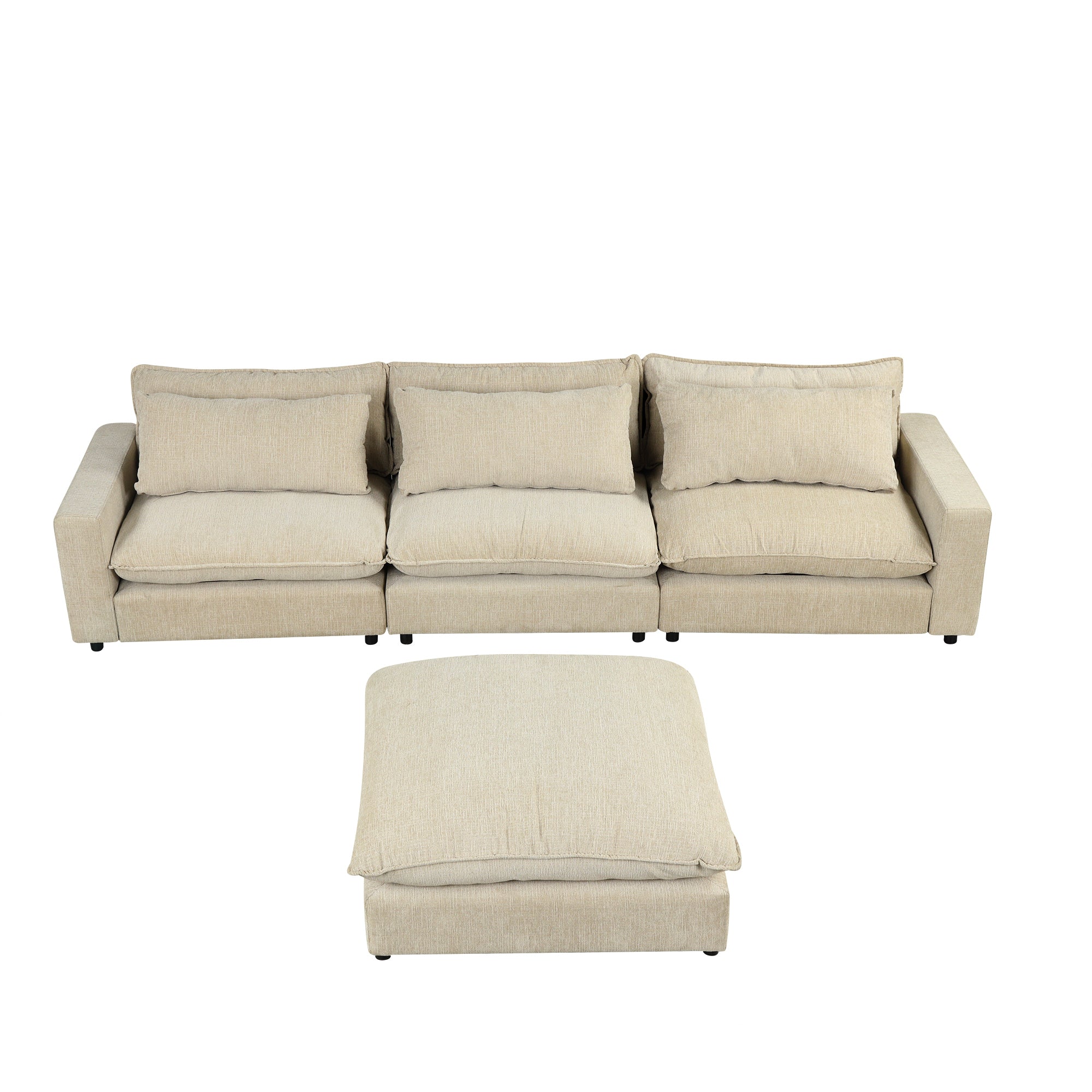 Lisbon Sectional Sofa with Movable Ottoman in Beige