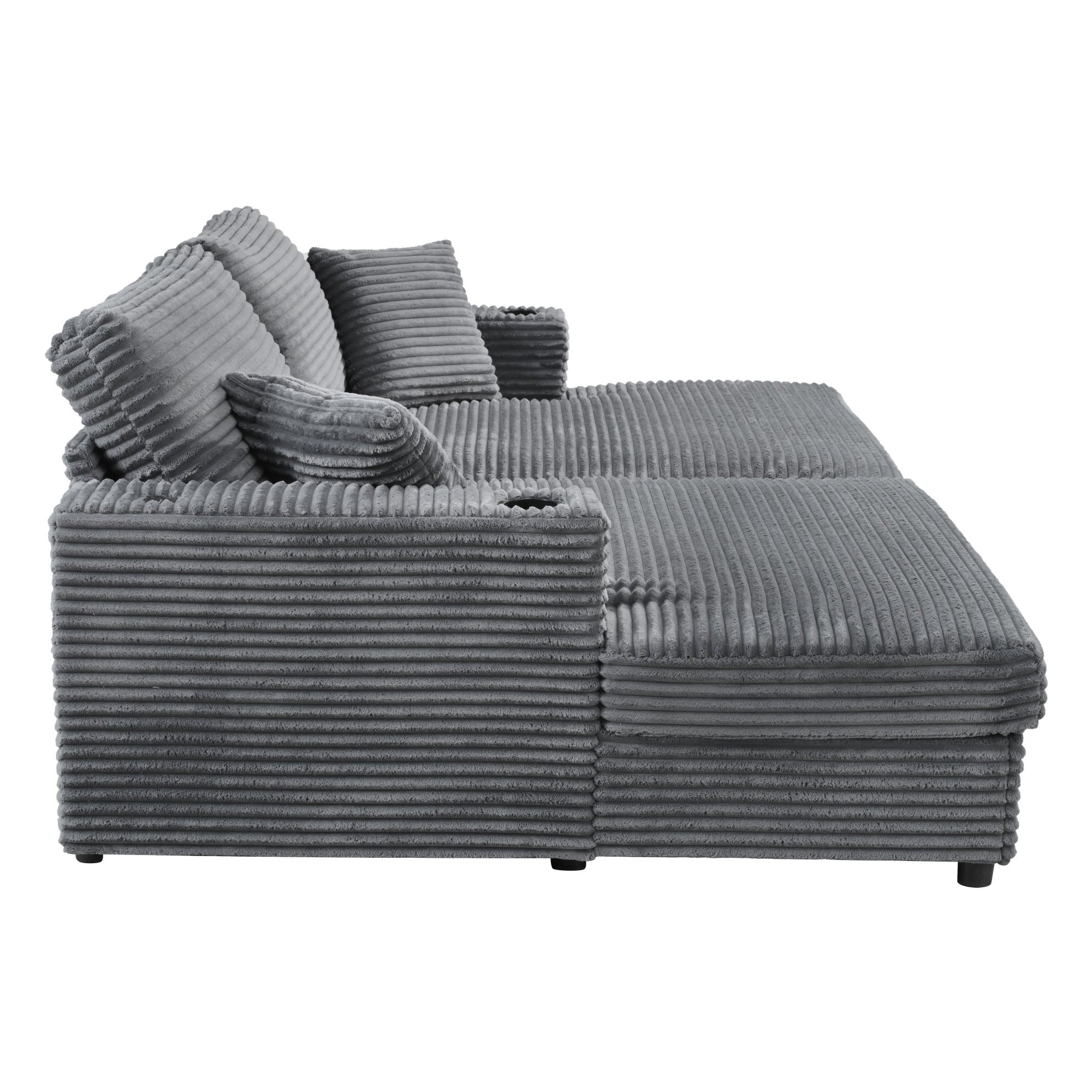 86.5" Dark Gray Corduroy Double Chaise Lounge Sofa