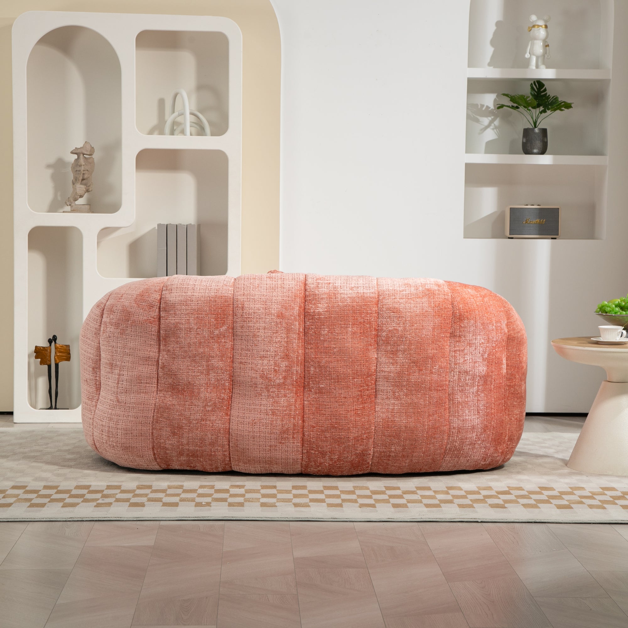 Pink Chenille Bean Shape 2-Seater Lazy Sofa