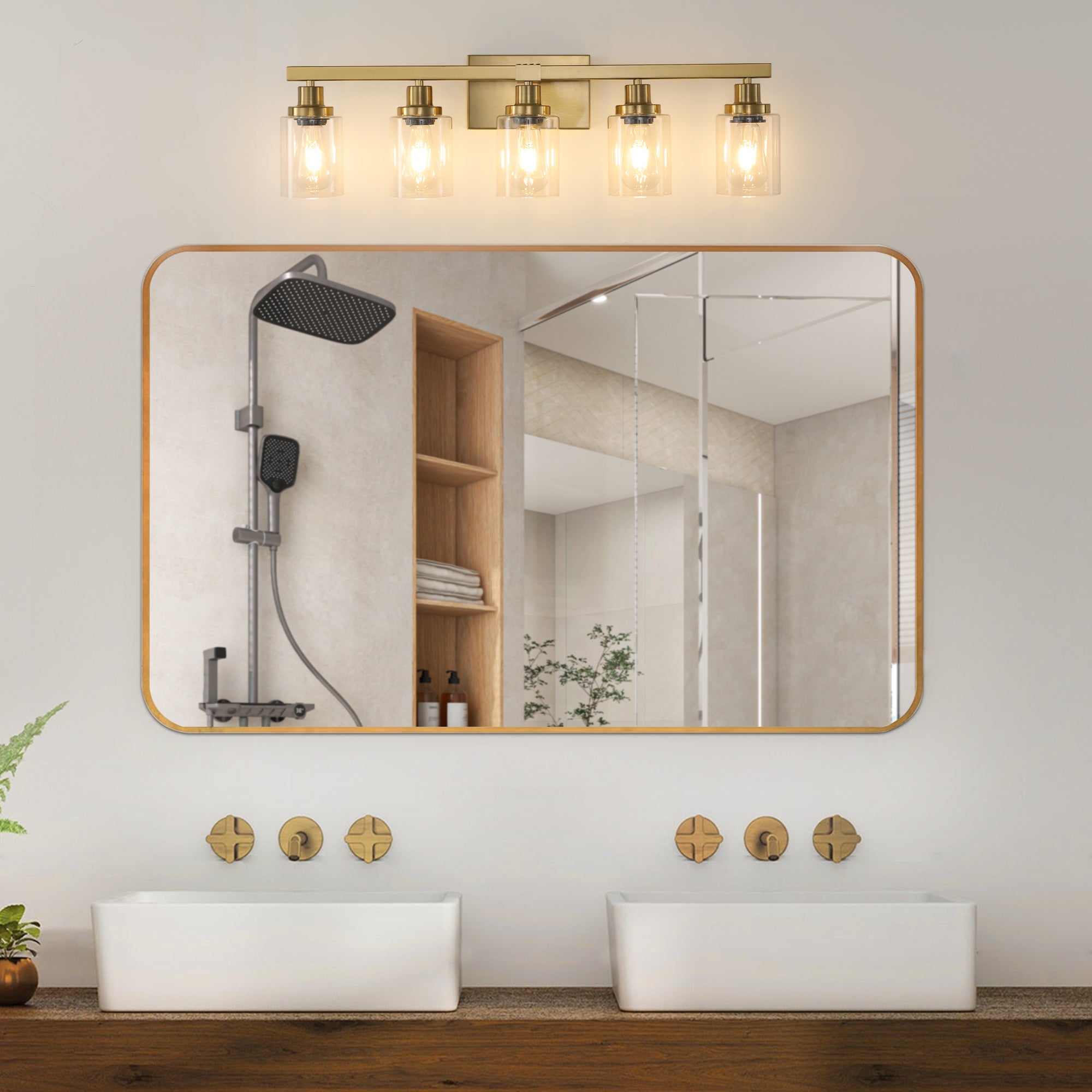 Modern Golden Iron Vanity Light with Clear Glass Shades