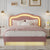 Pink Queen Bed Frame with Adjustable LED Lights and Velvet Upholstery