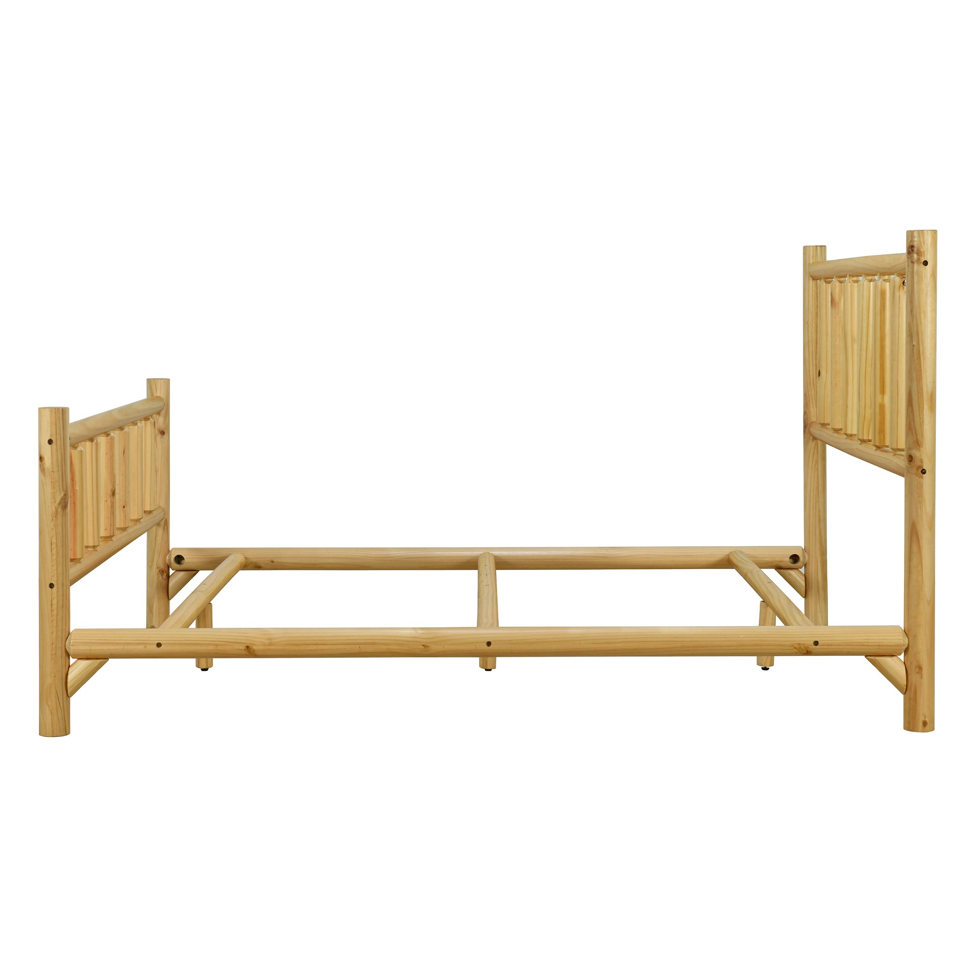 Natural Finish Queen Farmhouse Round Timber Bed Frame