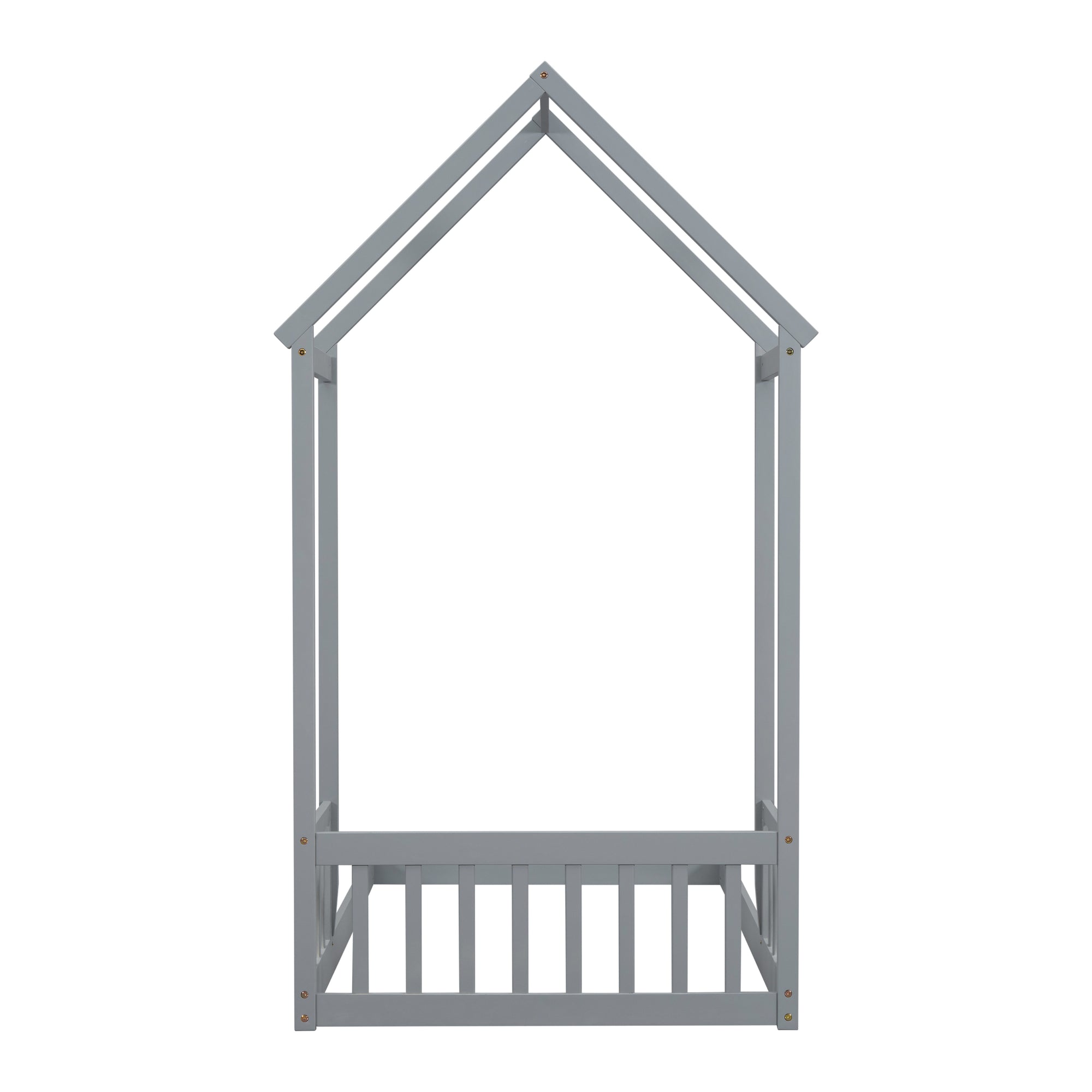 Gray Twin House-Shaped Roof Headboard Toddler Floor Bed