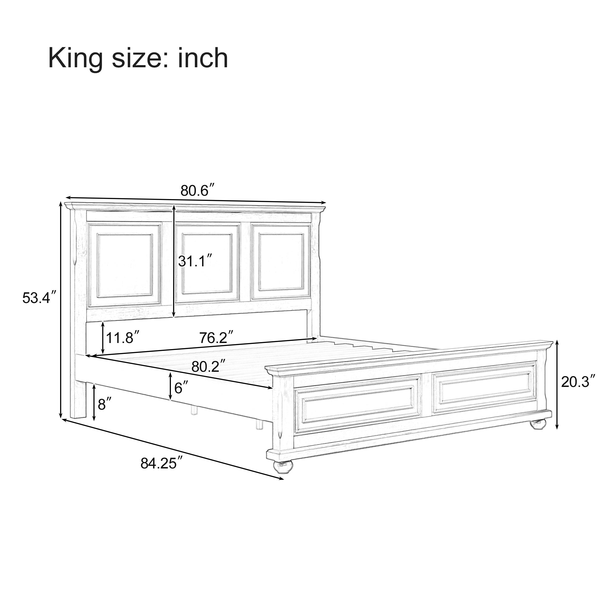 Traditional Town & Country Style Pinewood Vintage King Bed in Rich Brown