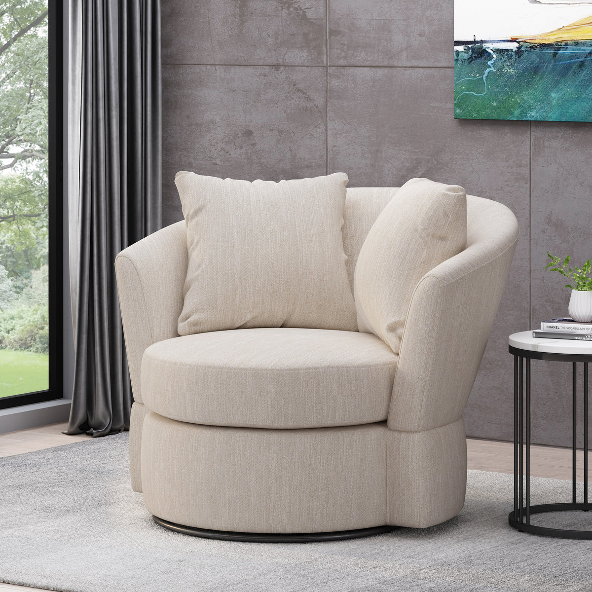 Beige Brown Swivel Club Chair