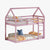 Twin Over Twin Pink House-Shaped Floor Bunk Bed with Ladder and Guardrails