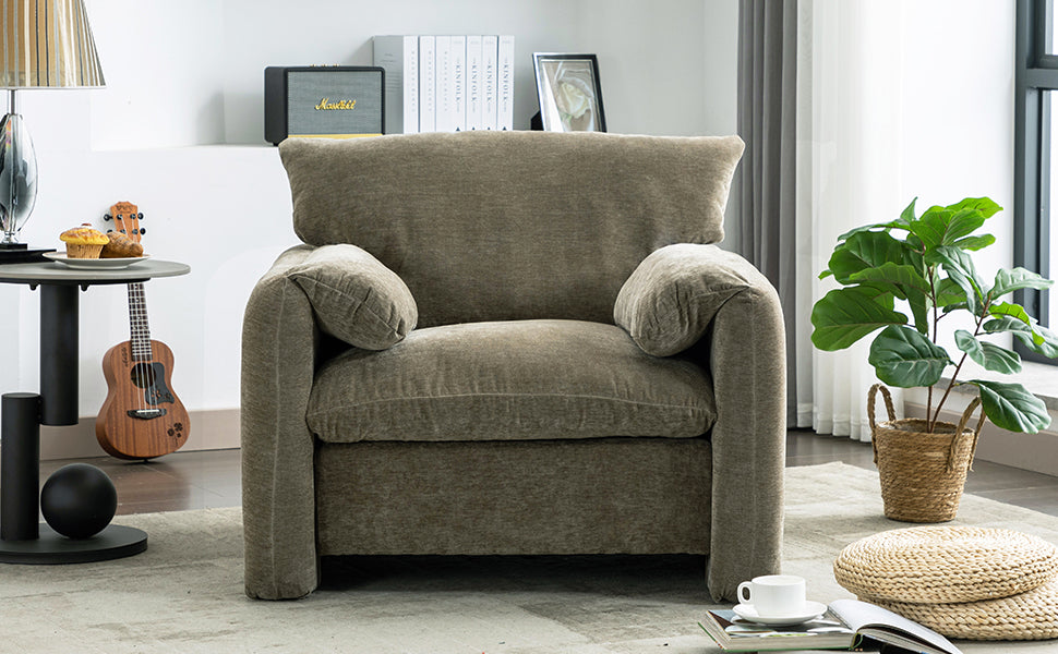 Modern Chenille Oversized Armchair In Matcha Green