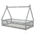 Gray Twin Tent-Shaped Toddler Floor Bed with Guardrails, Slats, and Door