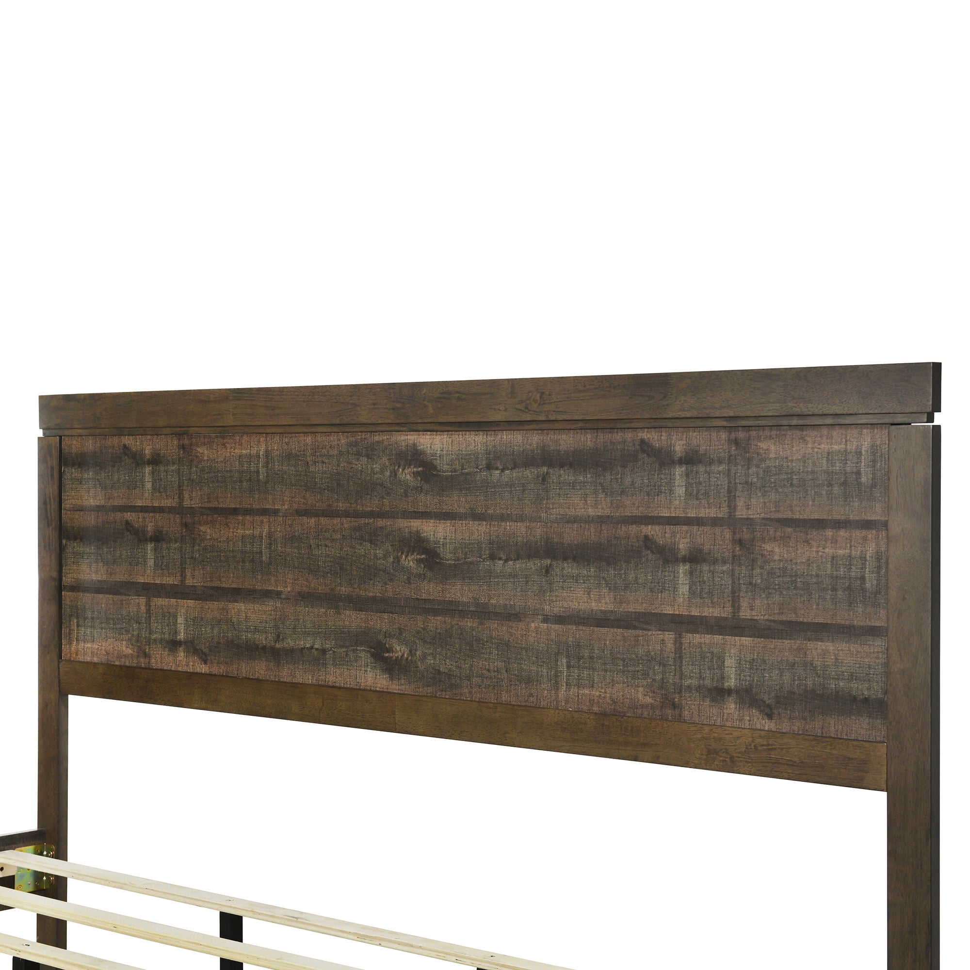 Farmhouse Style Pine Wood Platform King Bed in Rustic Brown