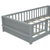 Gray Twin-Size Toddler Floor Platform Bed with Built-in Book Storage and Safety Guardrails