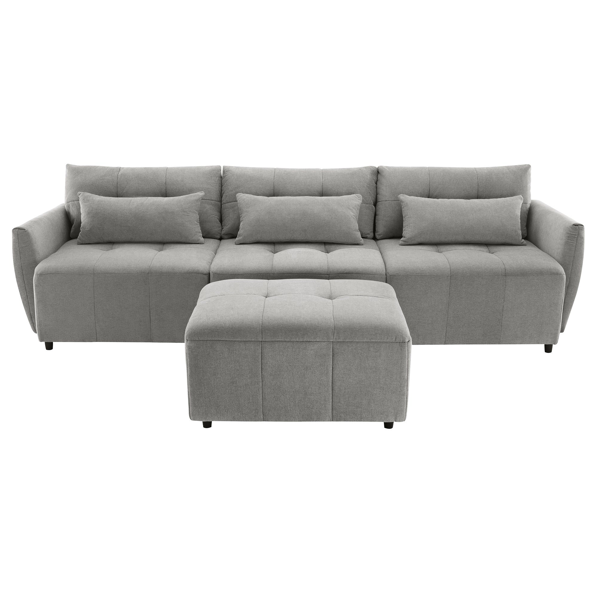 Khartoum Sectional Sofa with Movable Ottoman in Grey Chenille