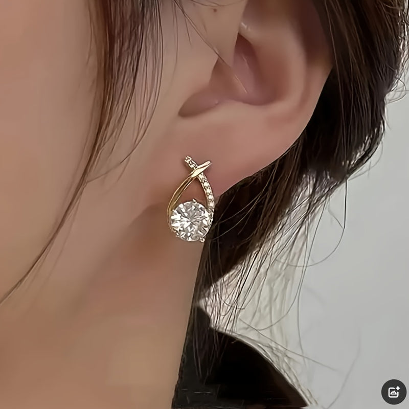 Elegant Zirconia Cross Stud Earrings in Gold