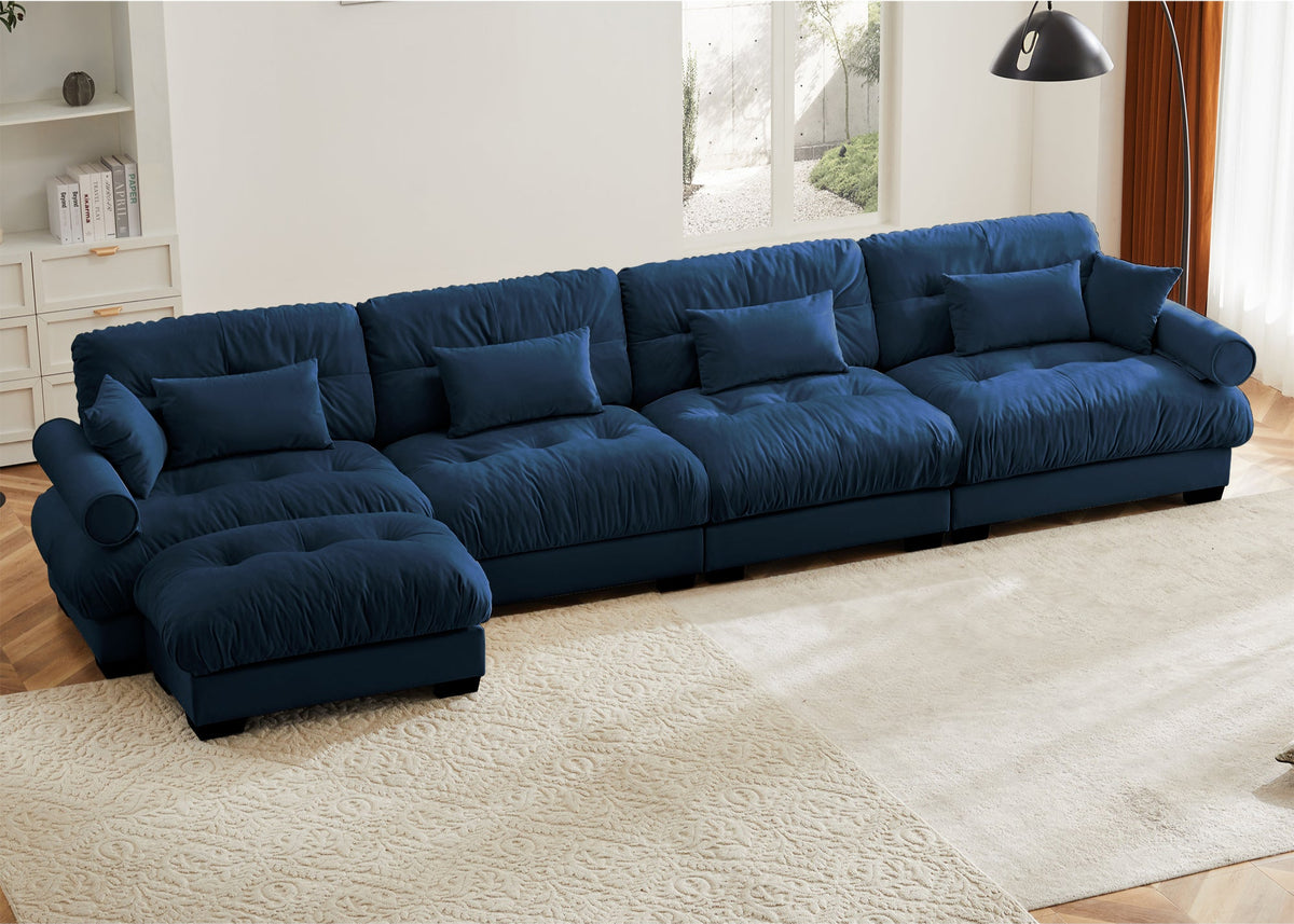 4-Seater Velvet Sofa with Bolster Arms - Blue