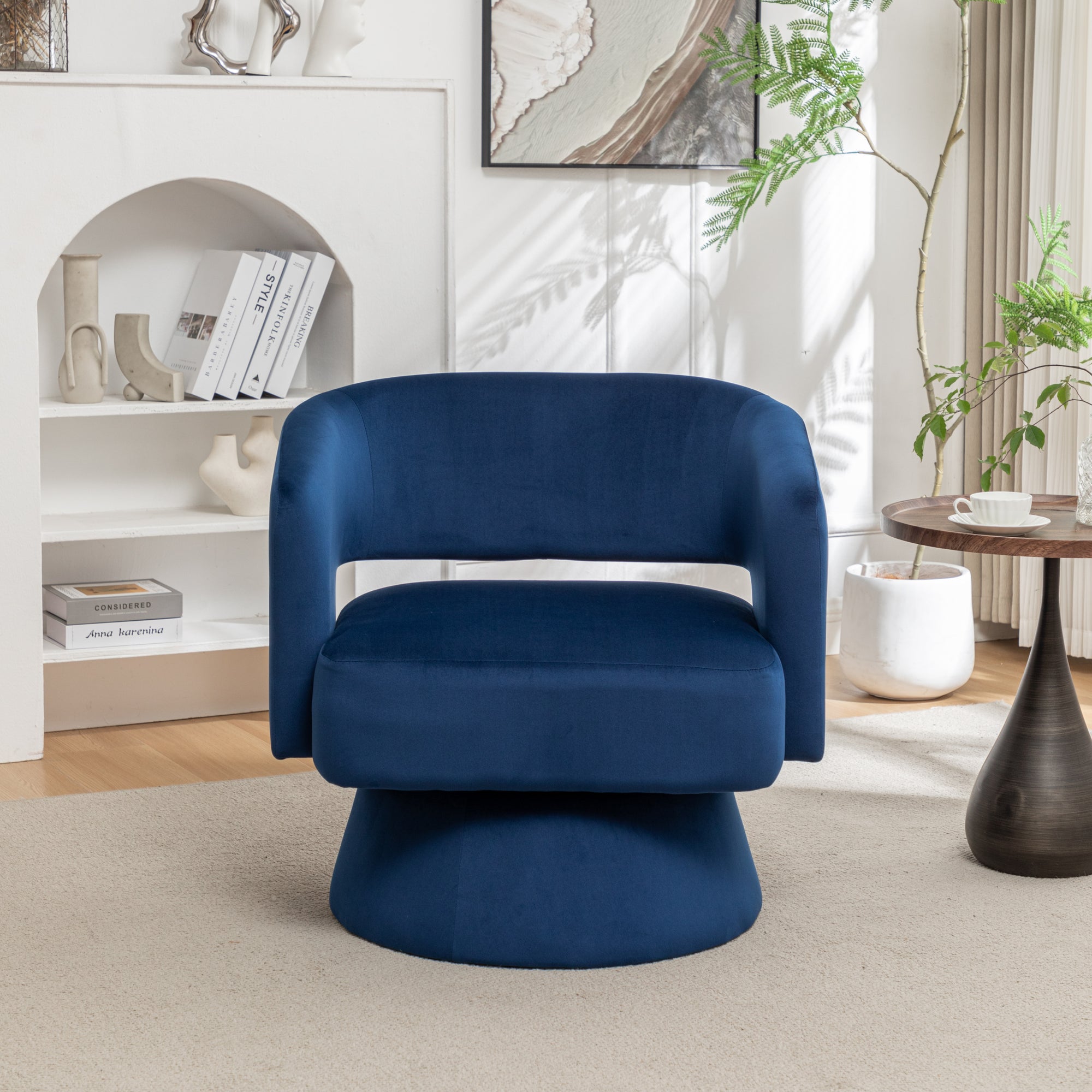 Swivel Barrel Chair, Velvet Accent Armchair - 360° Swivel, Stylish for Living Room/Bedroom, Comfortable Velvet Material