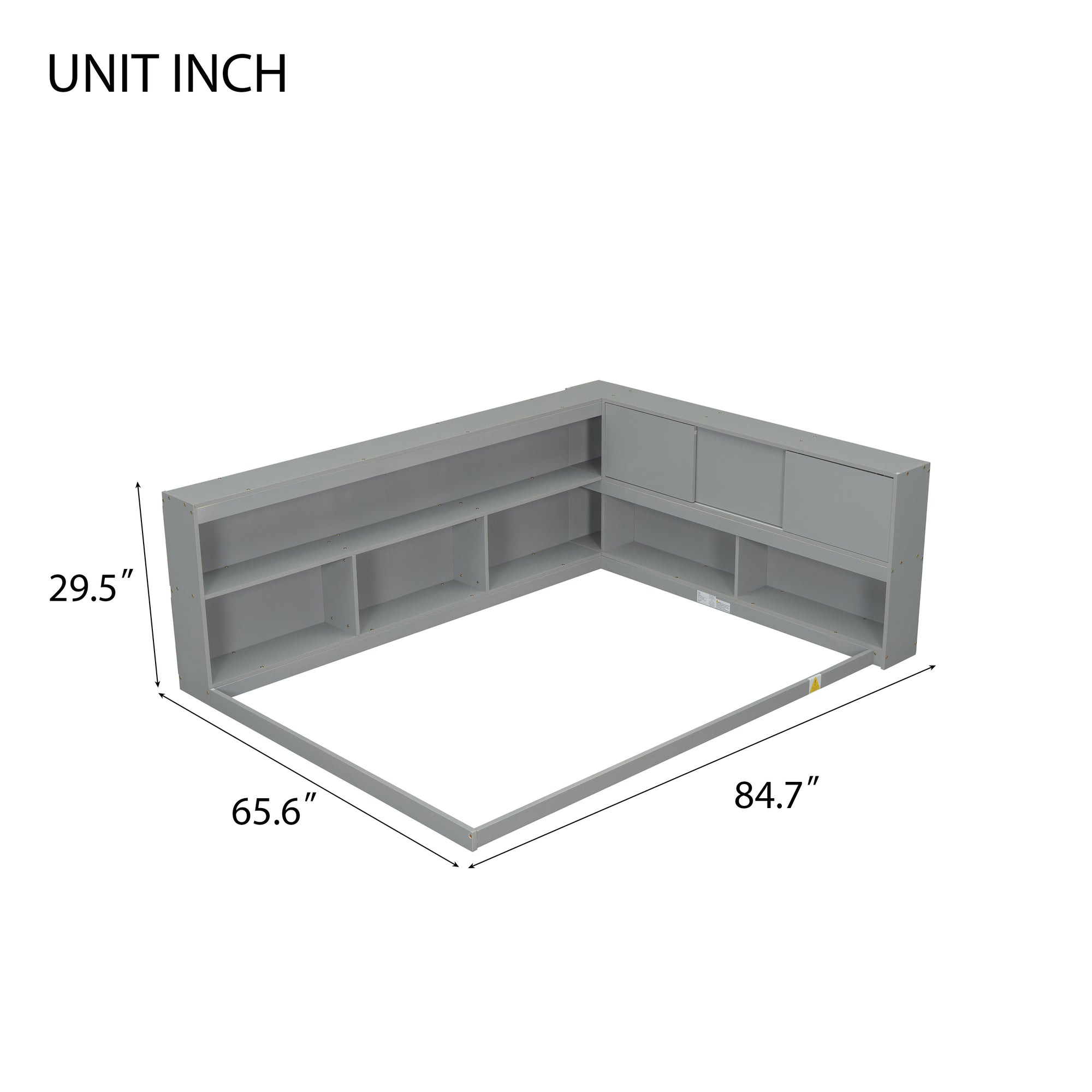 Full Floor Bed with L-Shaped Bookcases with Sliding Door Storage