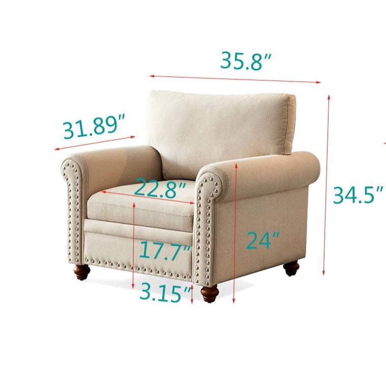 Beige Fabric Single Sofa Chair with Wooden Legs