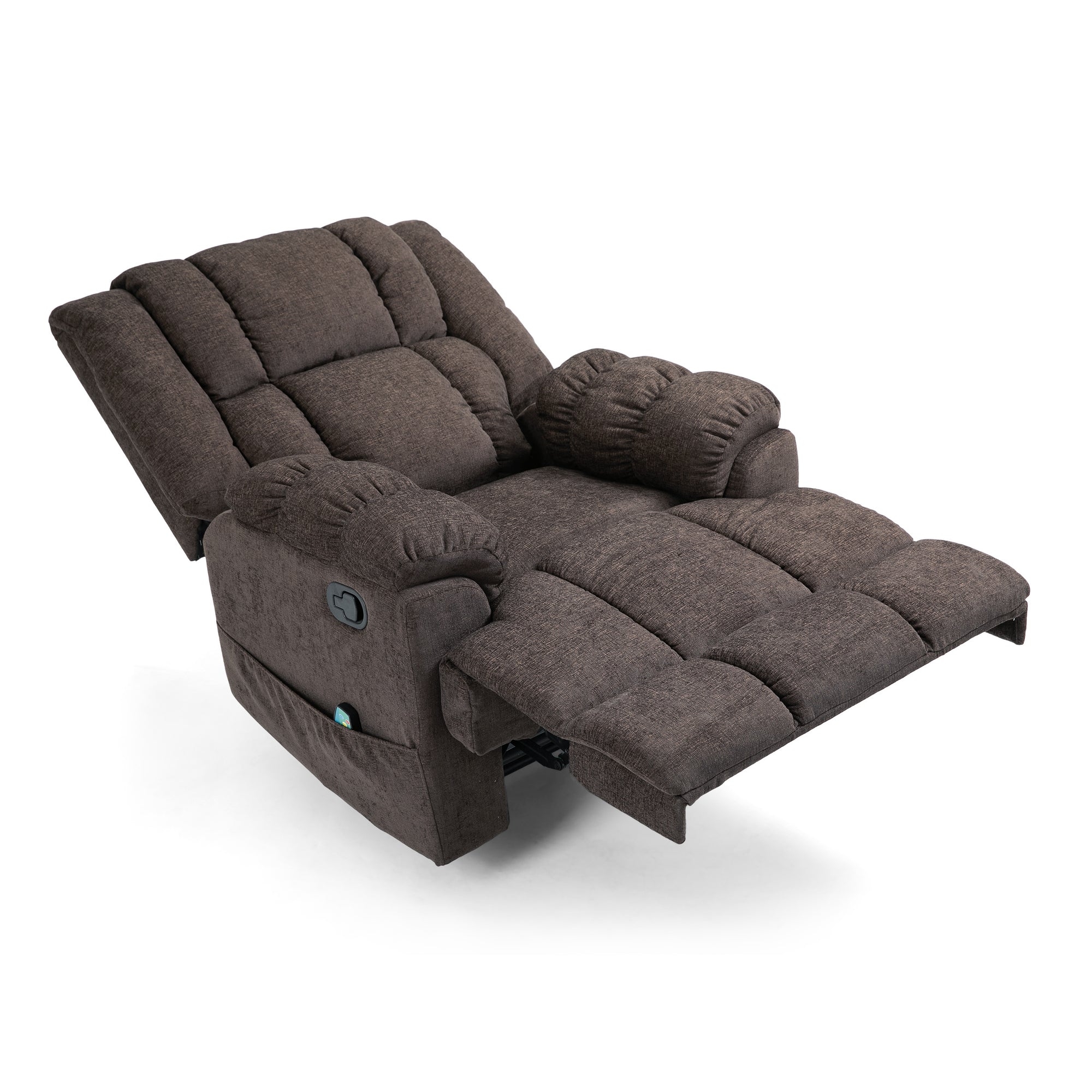 Power Recliner With Lumbar Heat & Massage Power In Brown Fabric