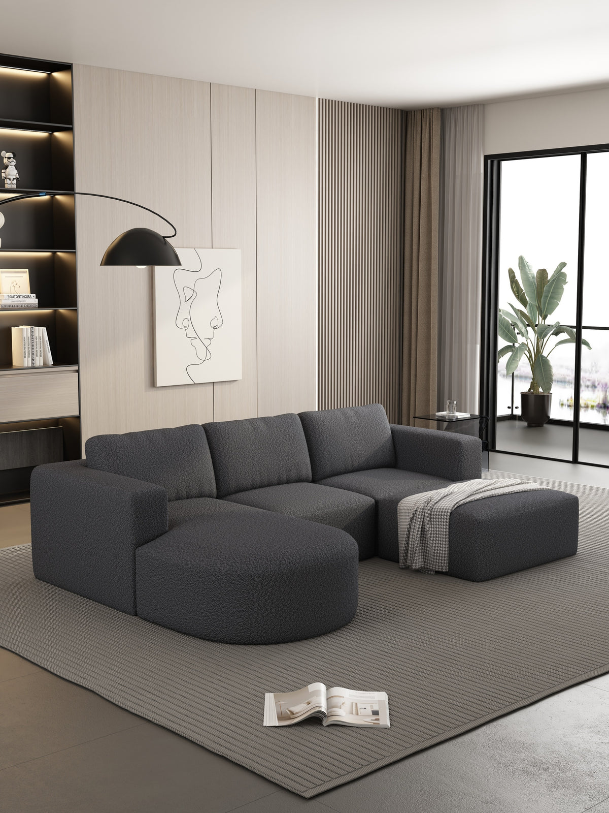 Kigoma 5-Seat Modular Sofa with Chaise in Dark Gray