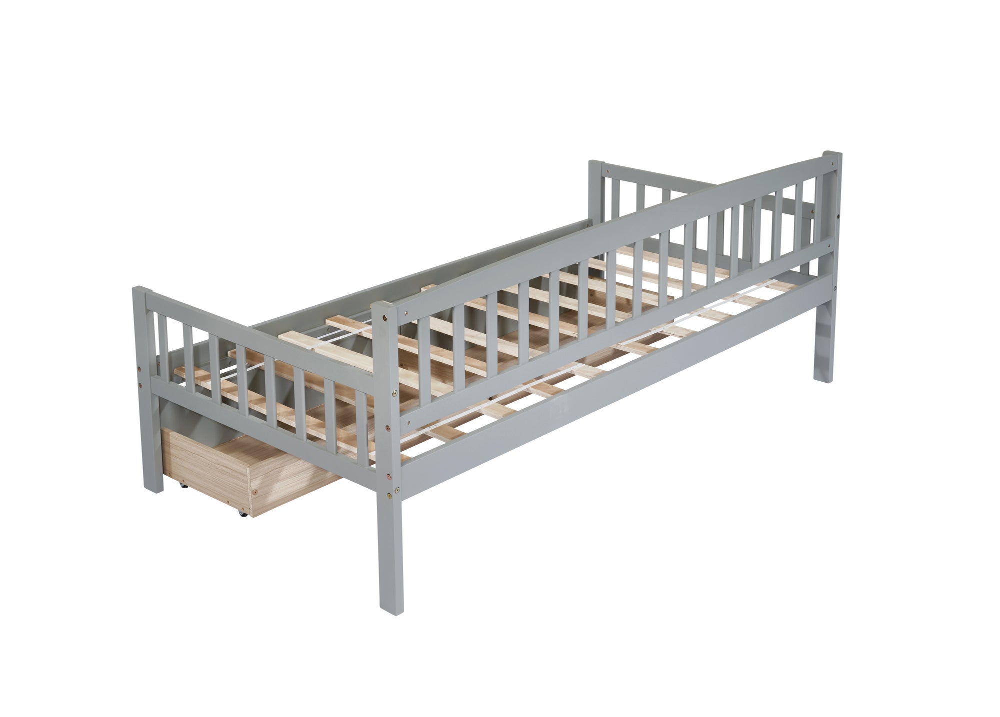 Gray Twin-Size Pine Wood Daybed with Storage Drawers, Sofa Bed Design