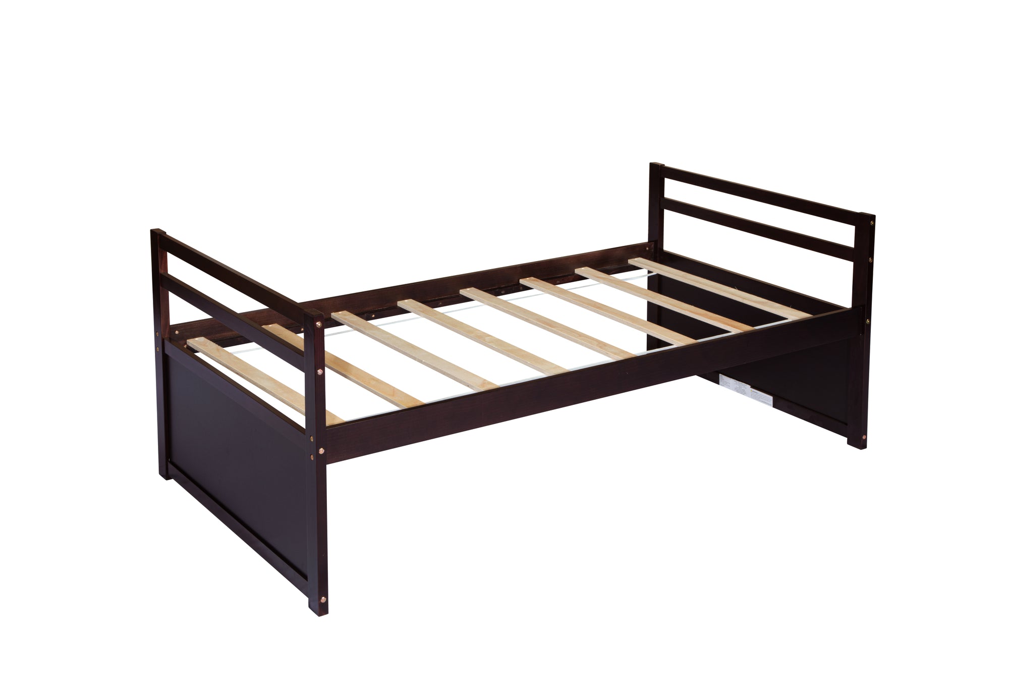 Espresso Pine Twin Size Bed with Headboard, Footboard, Trundle, and Three Storage Drawers