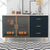 Modern MDF Buffet Cabinet with Marble Top and Amber-yellow Tempered Glass Doors In Navy Blue