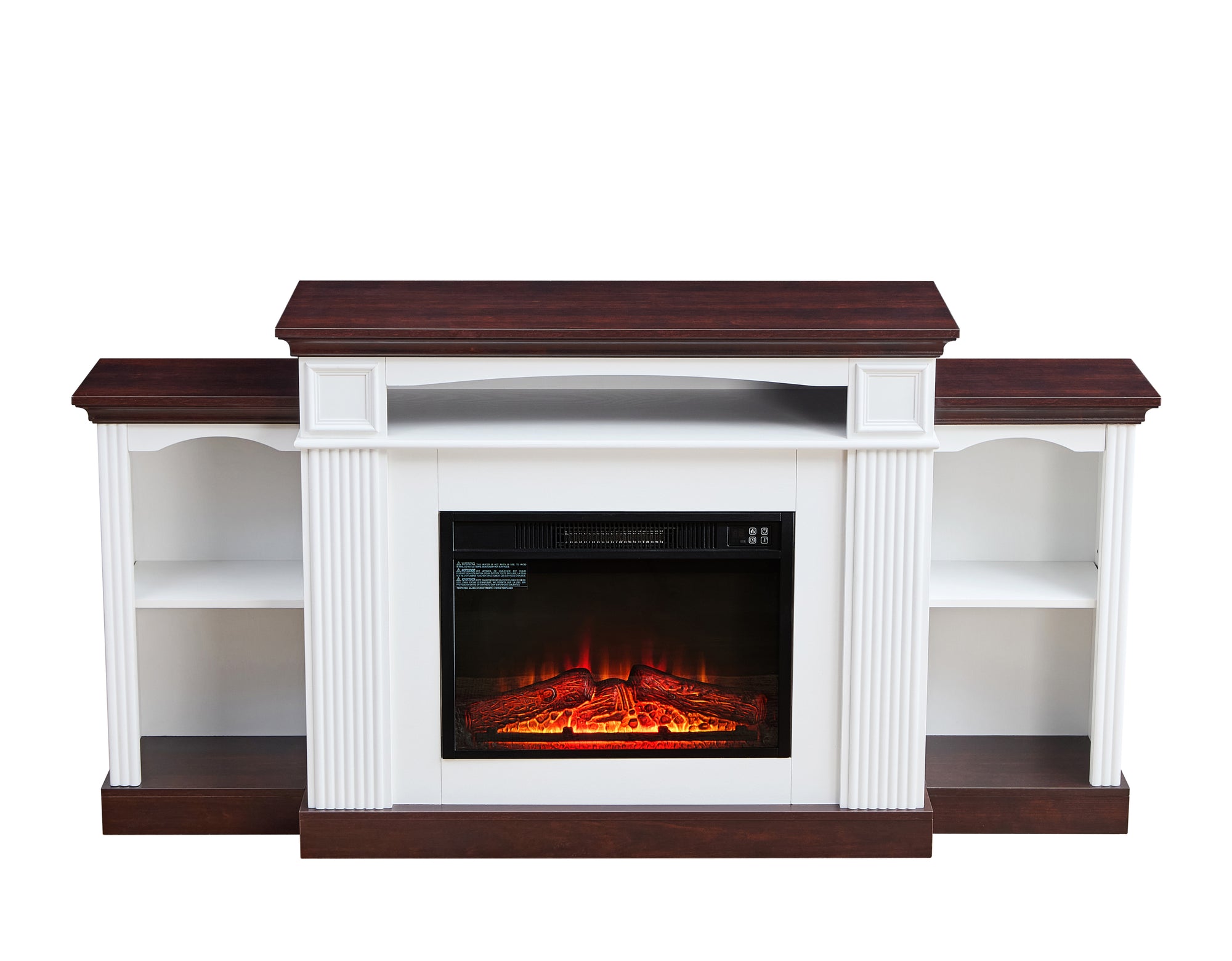 Electric Fireplace TV Stand for 70 Inch TV with 23 Inch Mantel and Remote Control In Cherry