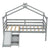 Gray Twin Low Loft House Bed with Slide, Ladder, and Roof Frame