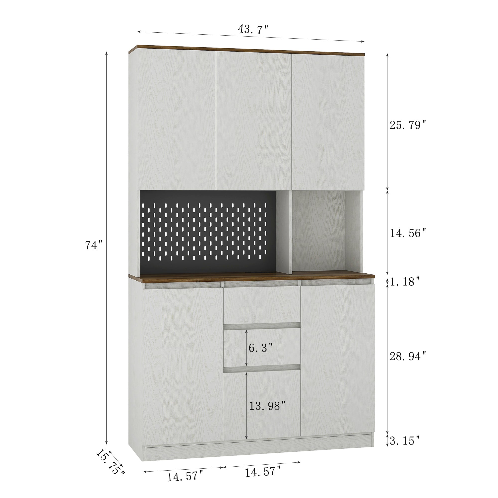 Modern 74' Kitchen Pantry Cabinet with Charging Station and LED Lights In White