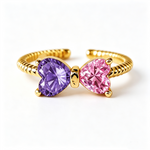 Load image into Gallery viewer, Double Birthstones Ring With Bow &amp; Twisted Rope Band In Gold
