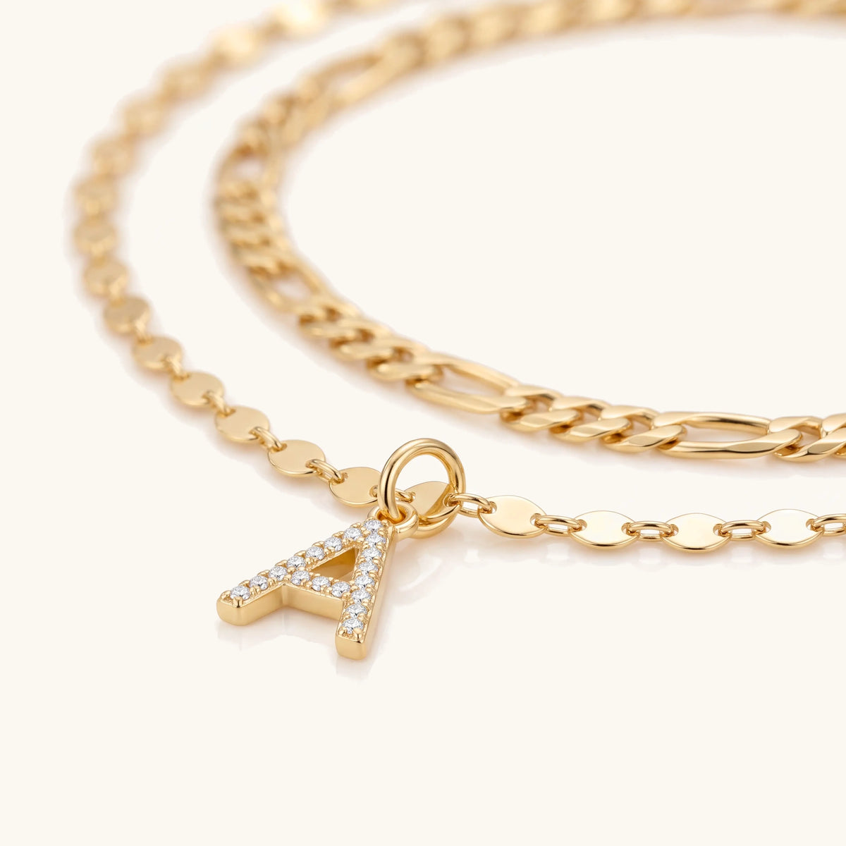 2pc 14k Diamond Letter Initial Anklet – close-up of the pavé initial charm