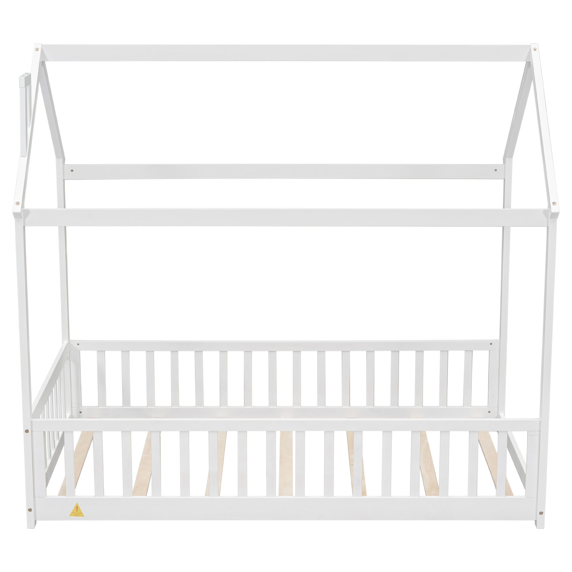 White Twin House Toddler Floor Bed with Guardrails and Slats