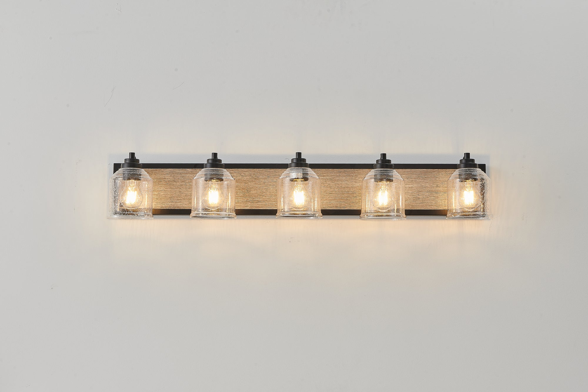 5-Light Bathroom Wall Sconce with Clear Seeded Glass Shades