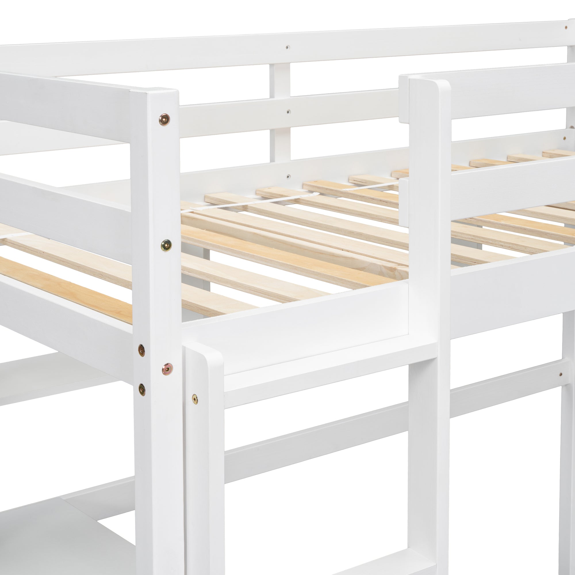 Twin Size Loft Bed For Kids with Desk, Shelves, Safety Guardrail & Ladder